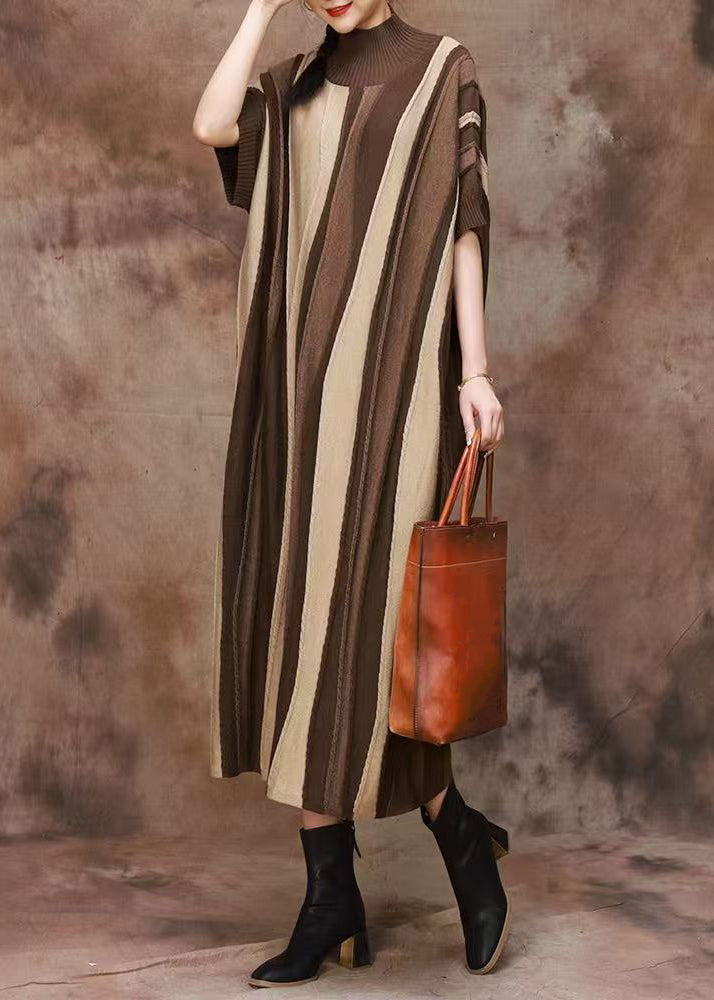 Khaki Cozy Original Design Cashmer Fall Dress Turtleneck