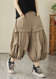 Khaki Elastic Waist Cozy Wide Leg Pants