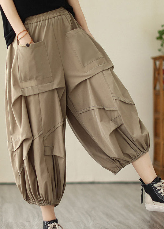 Khaki Elastic Waist Cozy Wide Leg Pants