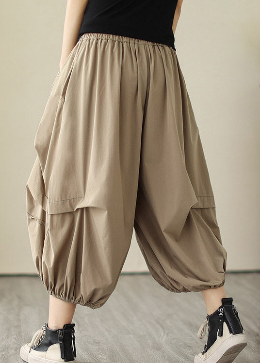 Khaki Elastic Waist Cozy Wide Leg Pants