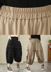 Khaki Elastic Waist Cozy Wide Leg Pants