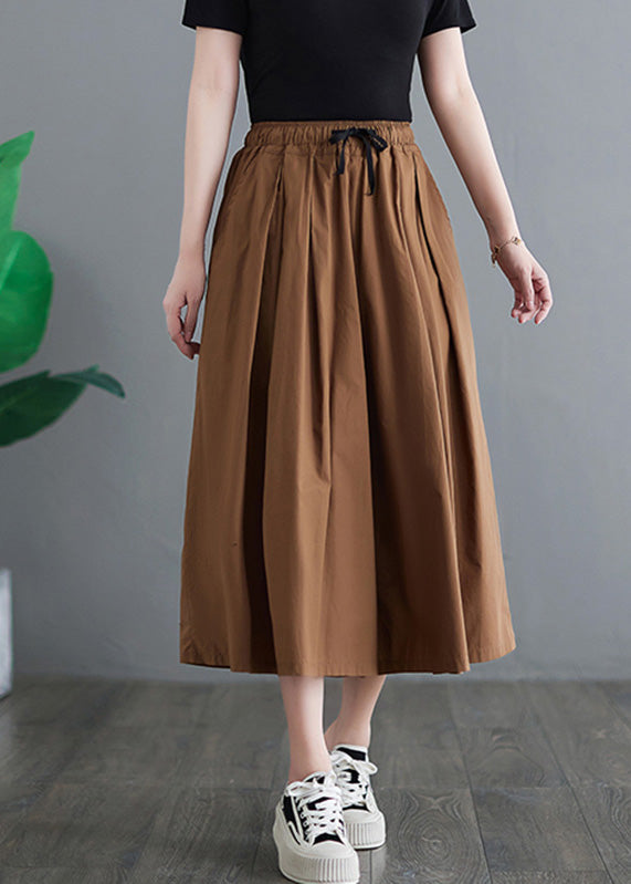 Khaki Elastic Waist Solid Wide Leg Pants