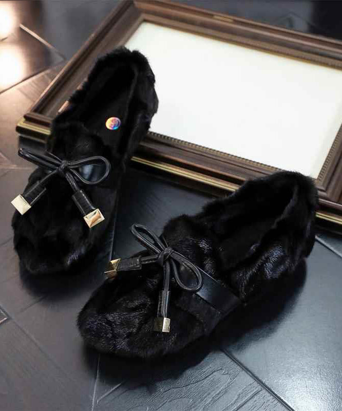 Khaki Fashion Mink Hair Splicing Penny Loafers Fuzzy Wool Lined