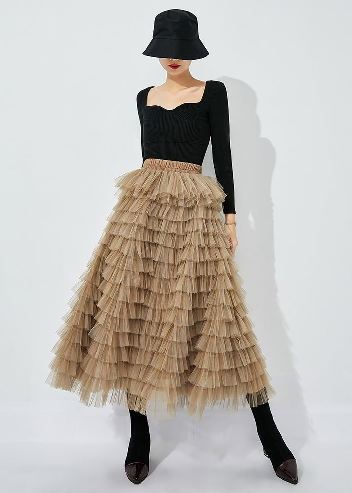 Khaki Layered Tulle A Line Skirt Exra Large Hem Summer