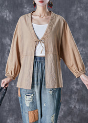 Khaki Linen Cardigan Oversized Lace Up Fall