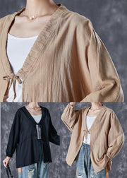 Khaki Linen Cardigan Oversized Lace Up Fall