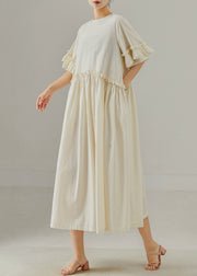 Khaki Loose Cotton Maxi Dresses Ruffled Summer