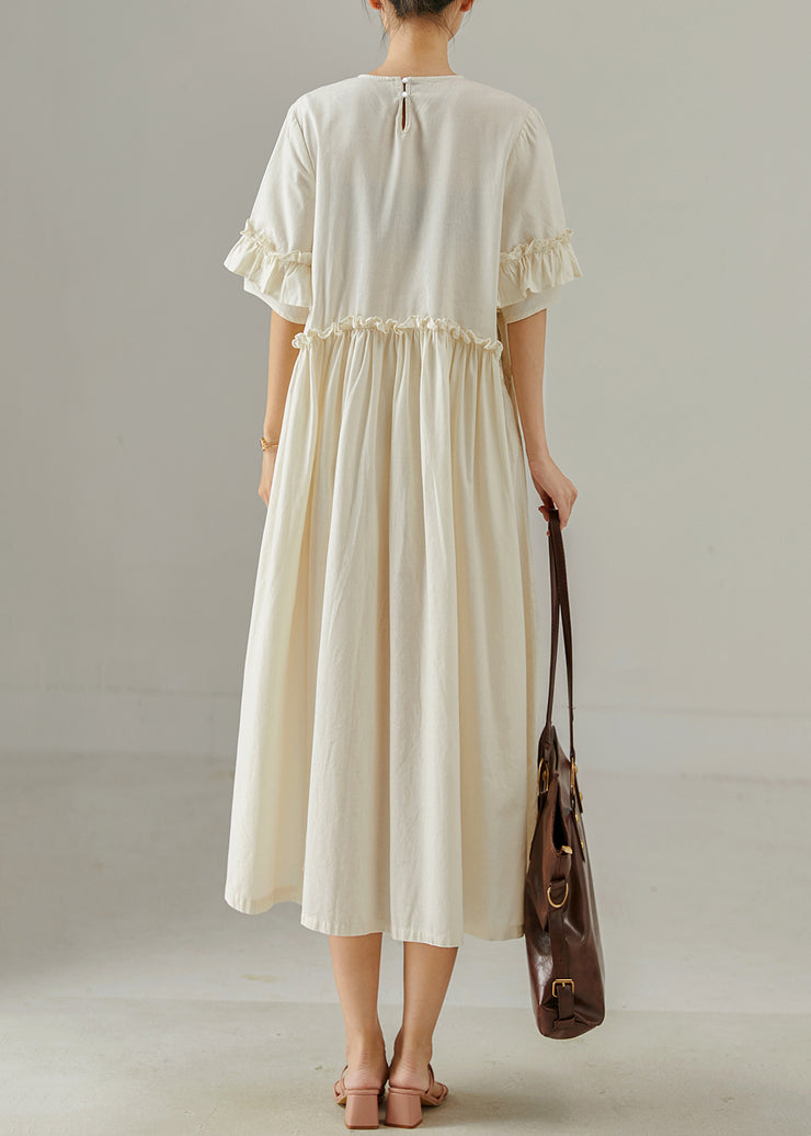 Khaki Loose Cotton Maxi Dresses Ruffled Summer