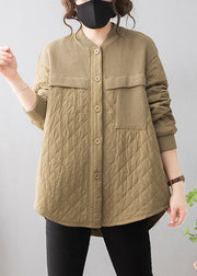 Khaki Low High Design Patchwork Thin Cotton Coat Stand Collar Winter