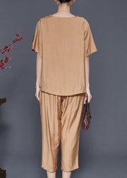 Khaki Patchwork Cotton 2 Piece Outfit Asymmetrical Summer
