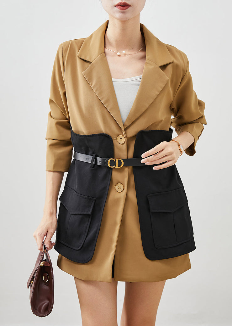 Khaki Patchwork Cotton Filled Coat Peter Pan Collar Fall