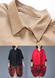 Khaki Patchwork Cotton Long Trench Coat Peter Pan Collar Print Button Bracelet Sleeve