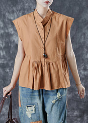 Khaki Patchwork Cotton Tank Tie Waist Sleeveless