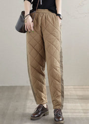 Khaki Patchwork Fine Cotton Filled Harem Pants Thick Pockets Winter