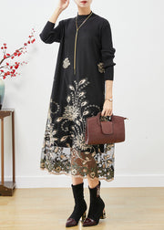 Khaki Patchwork Knit Holiday Dresses Embroideried Fall