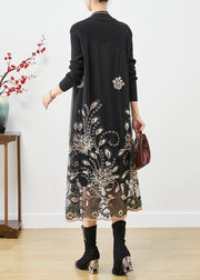 Khaki Patchwork Knit Holiday Dresses Embroideried Fall