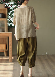 Khaki Patchwork Linen Tanks Oversized Low High Design Linen Summer