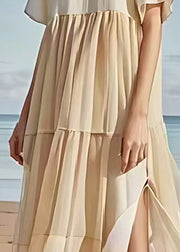 Khaki Patchwork Tulle Cotton Holiday Dresses Side Open Summer