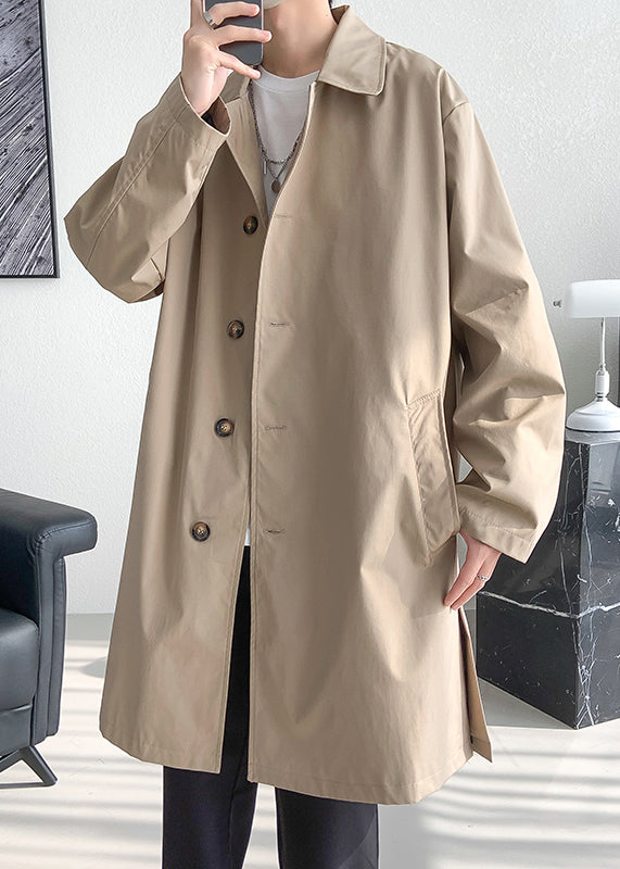 Khaki Pockets Oversized Cotton Spring Mens Coats Peter Pan Collar