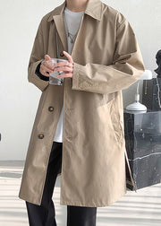 Khaki Pockets Oversized Cotton Spring Mens Coats Peter Pan Collar