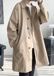 Khaki Pockets Oversized Cotton Spring Mens Coats Peter Pan Collar