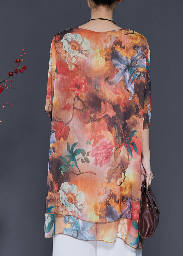 Khaki Print Chiffon Fake Two Piece Mid Dress Oversized Summer