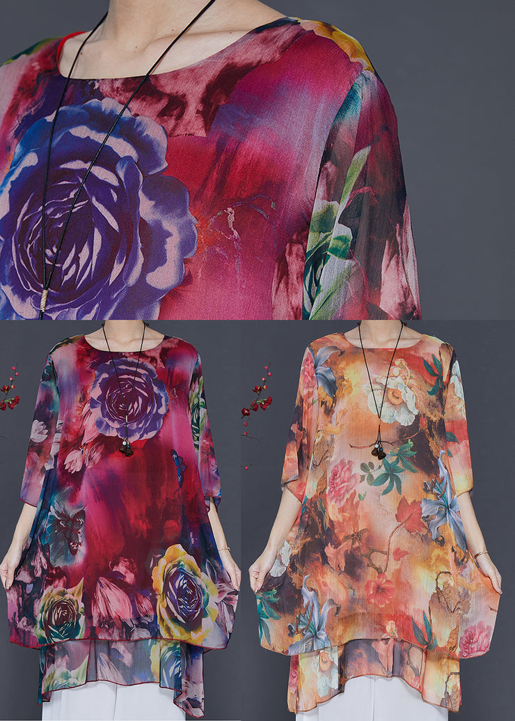 Khaki Print Chiffon Fake Two Piece Mid Dress Oversized Summer