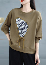 Khaki Print Cotton Pullover Streetwear Tasseled Spring