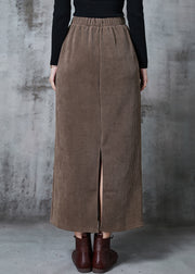 Khaki Silm Fit Corduroy Skirt Side Open Spring