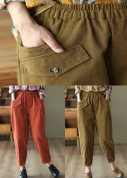 Khaki Slim Fit Cotton Harem Pants High Waist Pockets Fall