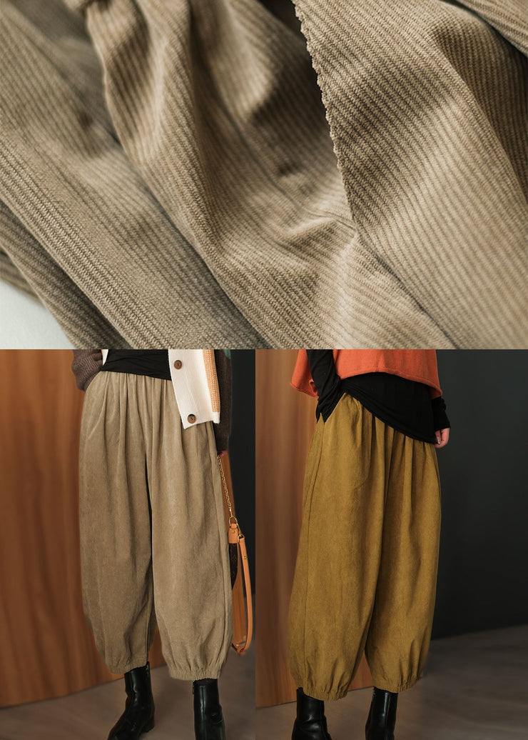 Khaki Solid Corduroy Beam Pants High Waist Oversized Fall