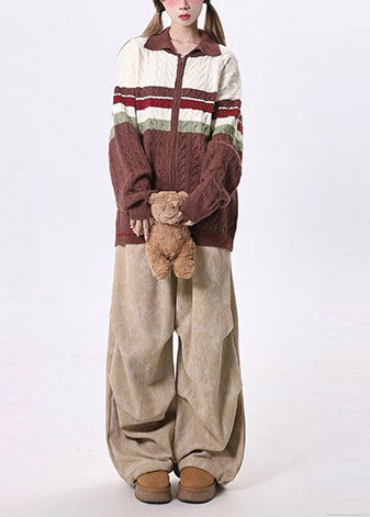 Khaki Tie Dye Corduroy Pants Trousers Oversized Spring