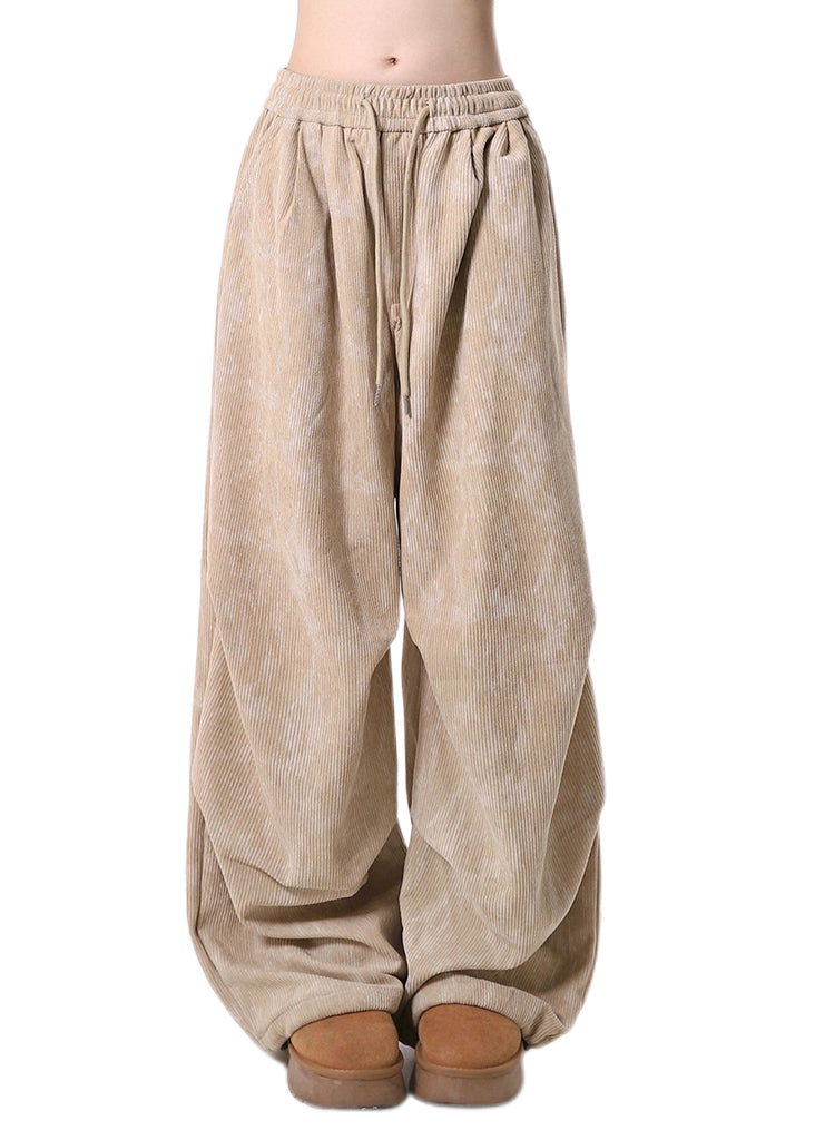 Khaki Tie Dye Corduroy Pants Trousers Oversized Spring