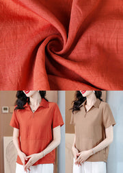 Khaki Versatile Cotton Shirt Top Peter Pan Collar Summer