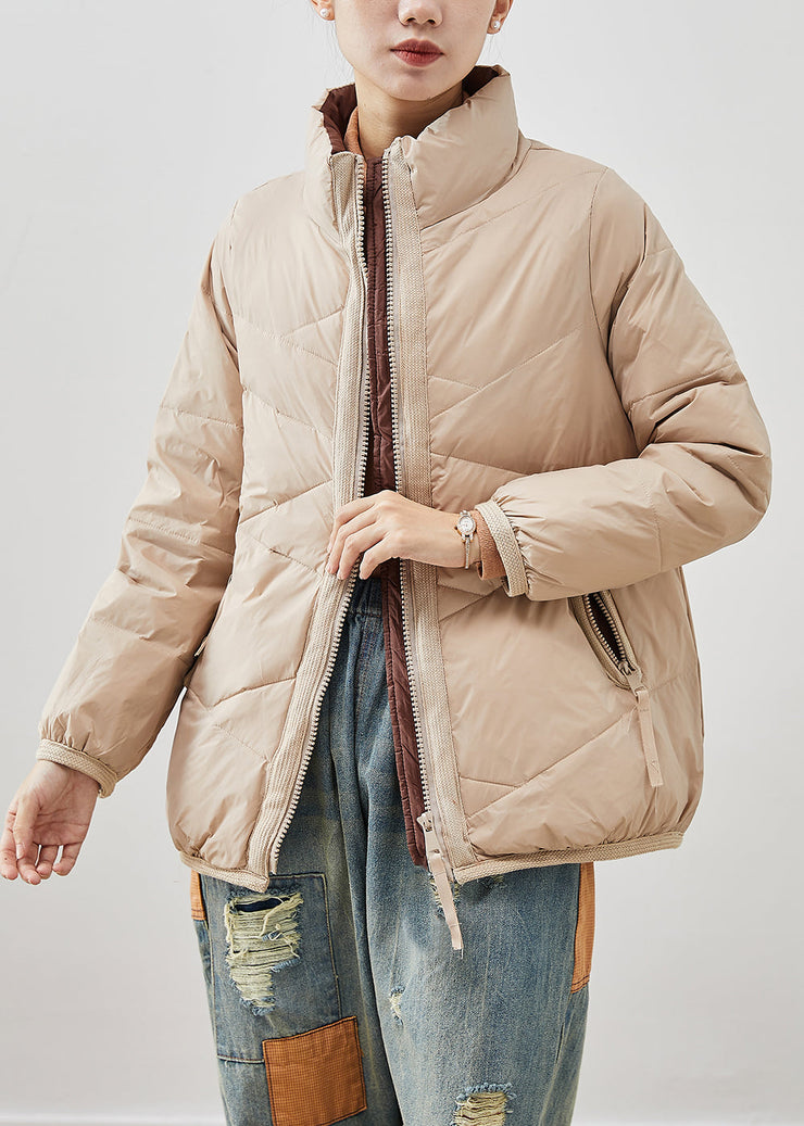 Khaki Warm Duck Down Winter Coats Zip Up Winter