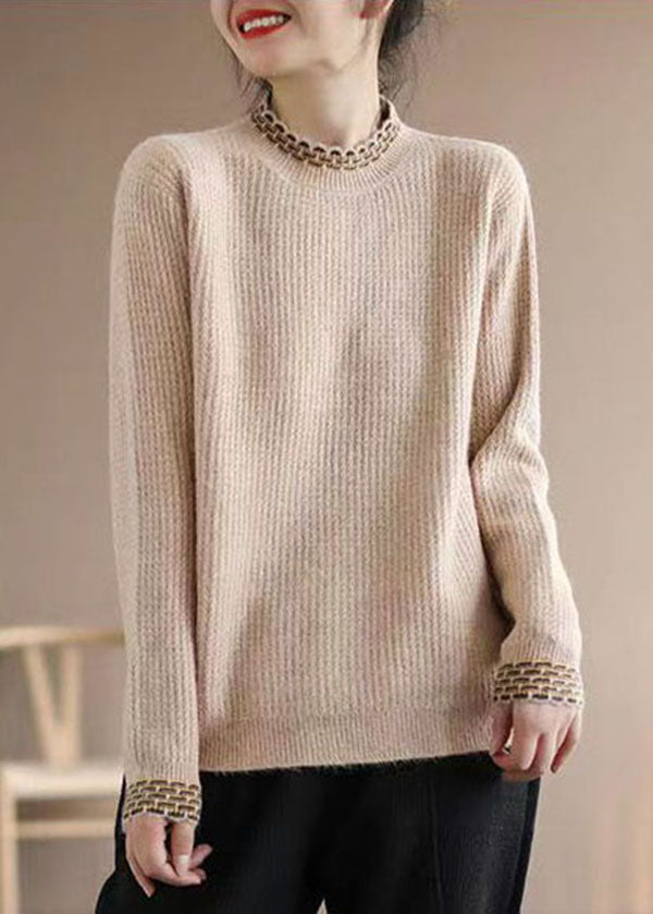 Khaki Warm Knit Pullover Tops High Neck Oversized Winter