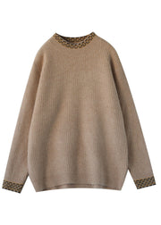 Khaki Warm Knit Pullover Tops High Neck Oversized Winter