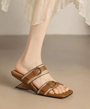 Khaki Wedge Boutique Hollow Out Slide Sandals Peep Toe
