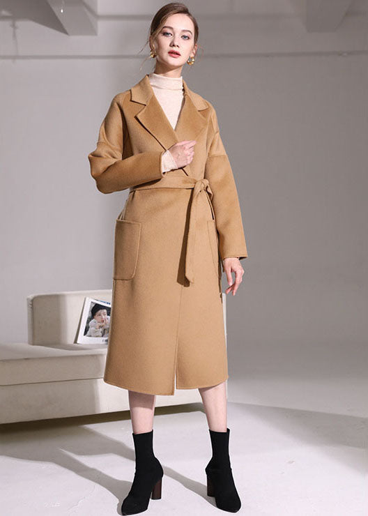 Khaki Woolen Wrap Coat Peter Pan Collar Solid Winter