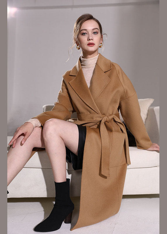 Khaki Woolen Wrap Coat Peter Pan Collar Solid Winter