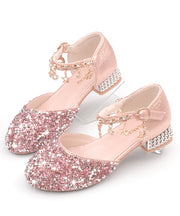 Kids Girls Faux Leather Princess Flats Buckle Strap Silver Zircon