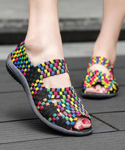 Knit Fabric Flat Shoes For Women Purple Splicing Peep Toe soolinen shoes-20251