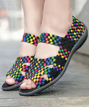 Knit Fabric Flat Shoes For Women Purple Splicing Peep Toe soolinen shoes-20251