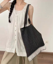 Korean Style Black Lace Patchwork Cotton Shoulder Bag