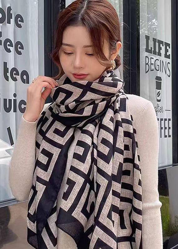 Korean Versatile Back Font Black Autumn Cotton Scarf