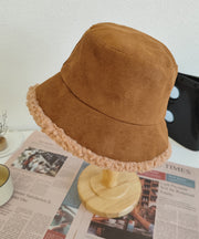 Korean Version Caramel Men's Suede Fuzzy Wool Lined Bucket Hat