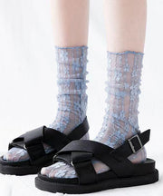 Korean Version Hollowed Out Lace Striped Flower Mesh Pile Socks