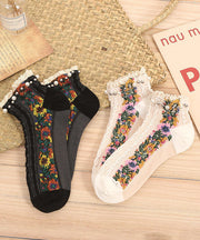 Korean Version Of Medium Tube Trendy Jacquard Small Floral Pearl Socks