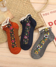 Korean Version Of Medium Tube Trendy Jacquard Small Floral Pearl Socks