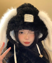 Korean Version Thick Plush Rabbit Ear Hat Scarf Integrated Women Winter